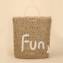 Shein Contrast Slogan Straw Tote Bag
