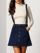 Shein Navy Strap Buttons Denim Skirt