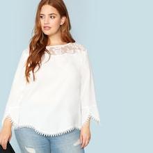 Shein Plus Sheer Shoulder Lace Trim Top