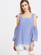 Shein Self Tie Cold Shoulder Flare Sleeve Striped Top