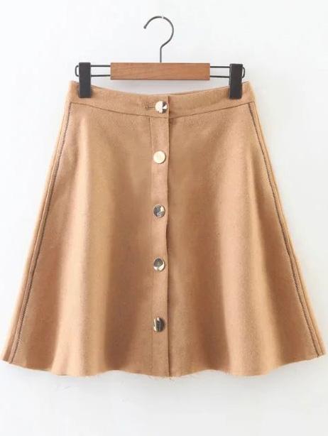 Shein Khaki Button Up A Line Skirt
