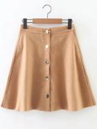 Shein Khaki Button Up A Line Skirt
