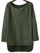 Shein Army Green Scoop Neck Dip Hem Knitwear