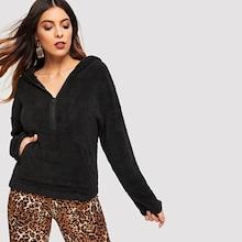 Shein Zip & Pocket Front Hoodie Teddy Jacket