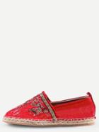 Shein Red Round Toe Embroidered Slip-on Espadrille Flats