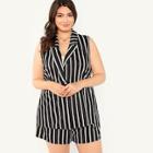 Shein Plus Notched Collar Striped Shell Top
