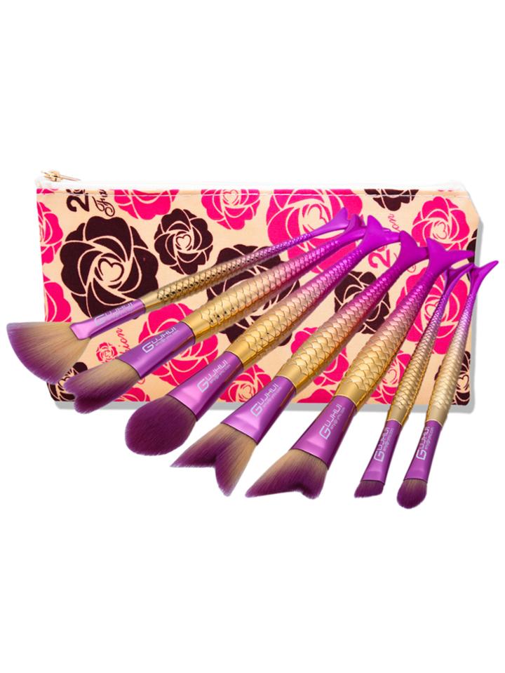 Shein Mermaid Shaped Makeup Brush Set 7pcs With Bag