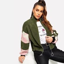 Shein O-ring Zip Up Colorblock Teddy Jacket