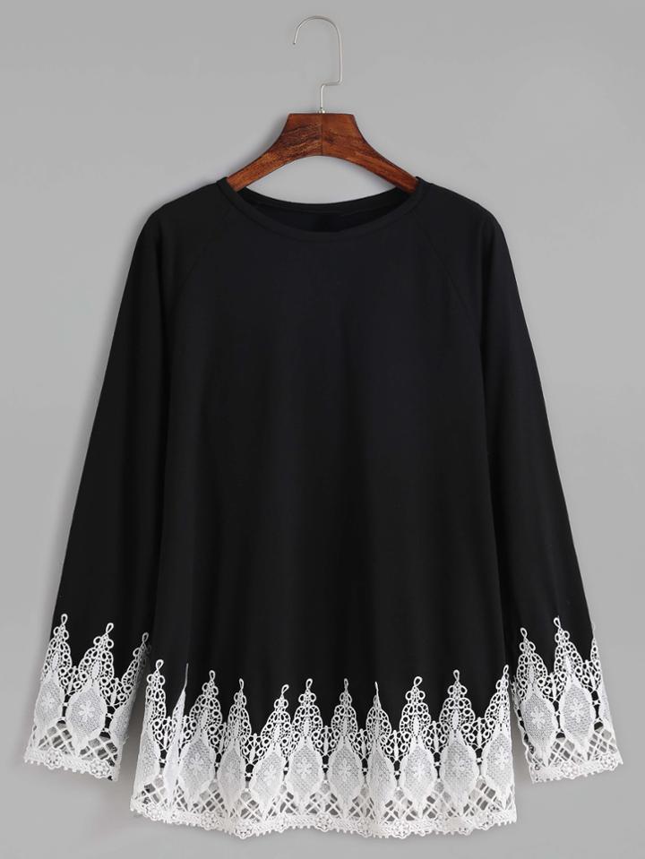 Shein Contrast Crochet Trim Raglan Sleeve T-shirt