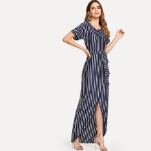 Shein Self Belted Pinstripe Overlap Dress
