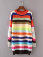 Shein Block Striped Fuzzy Sweater Dress