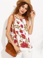 Shein Floral Print Double Layer Hem Cami Top