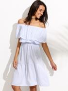 Shein Blue Striped Off The Shoulder Dress