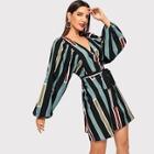 Shein Wrap V-neck Striped Dress