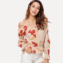 Shein Layered Ruffle Hem Floral Bardot Top