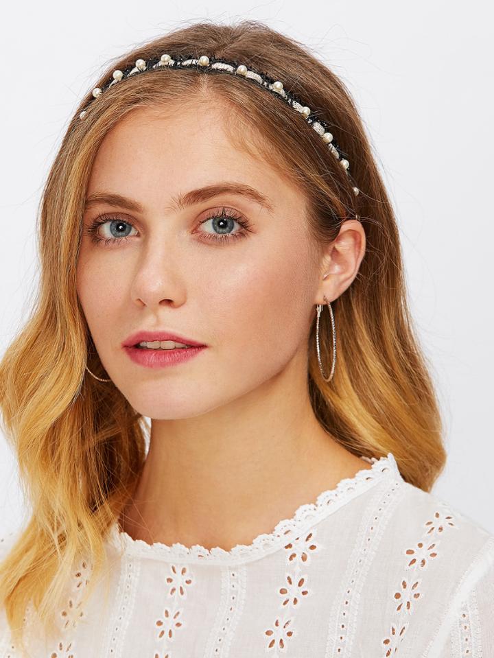 Shein Faux Pearl Woven Headband