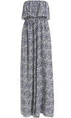 Shein Blue Strapless Ruffle Floral Cocktails Collarless Patterned Maxi Dress