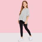 Shein Girls Flounce Sleeve Striped Top & Pants Set
