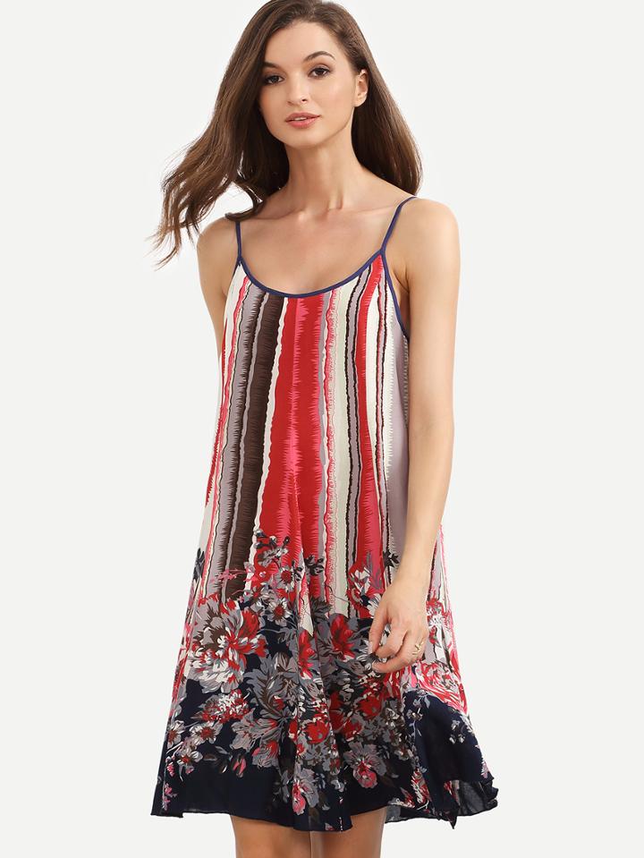 Shein Multicolor Print Spaghetti Strap Shift Dress