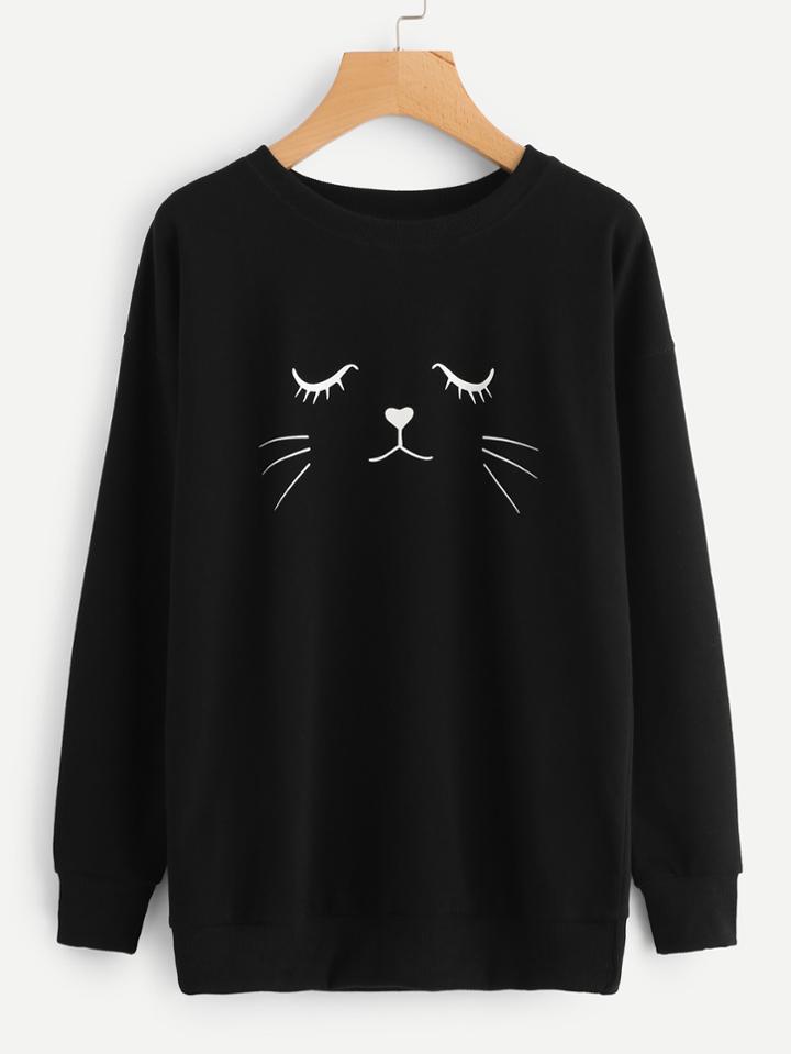 Shein Cat Head Print Sweatshirt