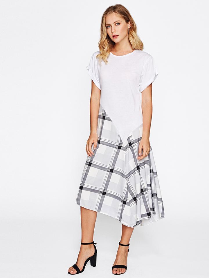 Shein Contrast Grid Asymmetrical Hem Dress
