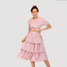 Shein O-ring Detail Knot Back Top With Tiered Ruffle Skirt
