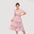 Shein O-ring Detail Knot Back Top With Tiered Ruffle Skirt