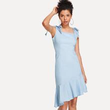 Shein Knot Asymmetrical Hem Denim Dress