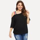 Shein Plus Asymmetrical Neck Striped Strap Tee