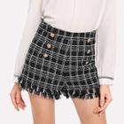 Shein Double Breasted Frayed Tweed Shorts