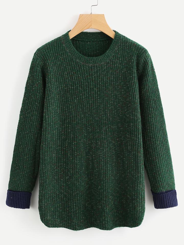 Shein Textured Knit Contrast Cuffed Sweater