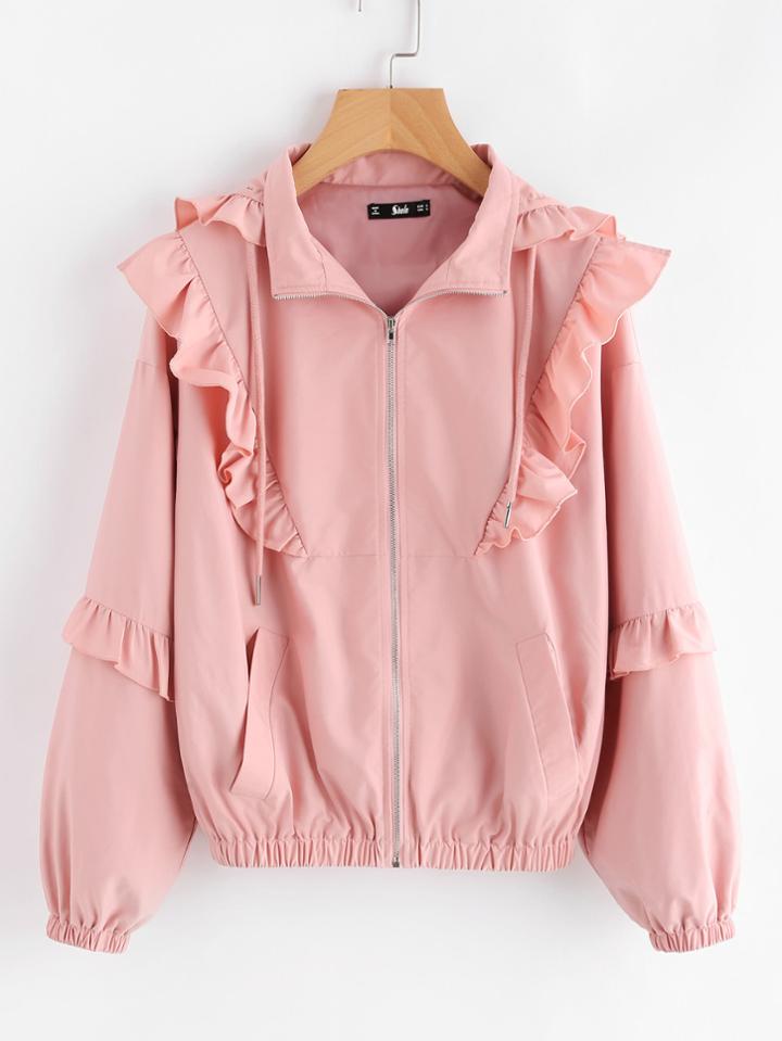 Shein Frill Trim Hooded Jacket