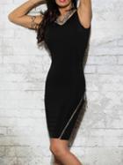 Shein Black Sleeveless Backless Zipper Bodycon Dress