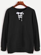 Shein Black Lace Up Long Sleeve Sweatshirt