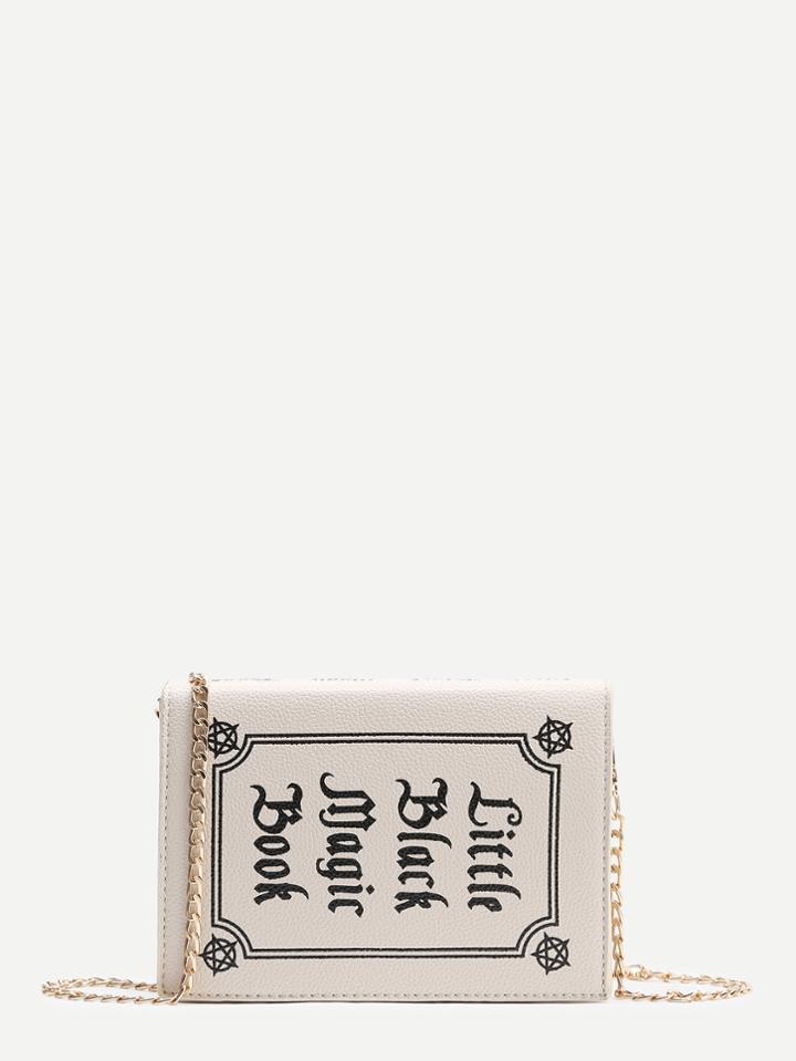 Shein White Faux Leather Book Shaped Chain Strap Bag