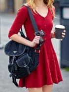 Shein V Neck Knit Button-down A-line Elegantly Red Dress