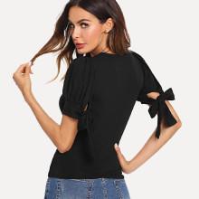 Shein Tie Cuff Solid Tee