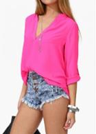 Rosewe Fine Quality V Neck Rose Chiffon Tees For Lady