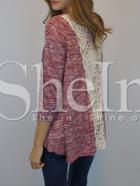 Shein Red Round Neck With Lace T-shirt
