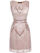Shein Apricot Sequined Embroidered Shift Dress
