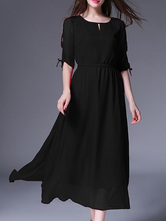 Shein Black Elastic-waist A-line Dress