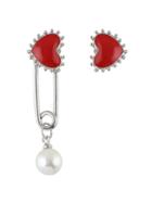 Shein Silver New Coming Red Enamel Heart Shape Hanging Stud Earrings