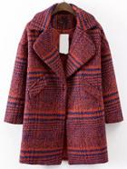Shein Red Blue Lapel Houndstooth Woolen Coat