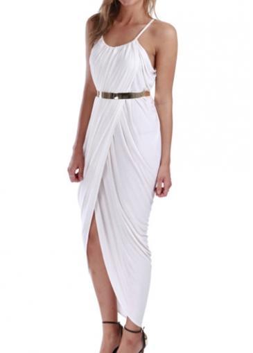 Rosewe Elegant Spaghetti Strap Design Maxi Dress With Slit