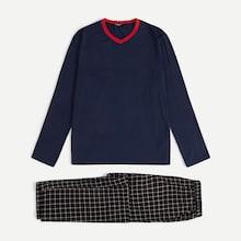 Shein Men Contrast Trim Top And Plaid Pants Pj Set