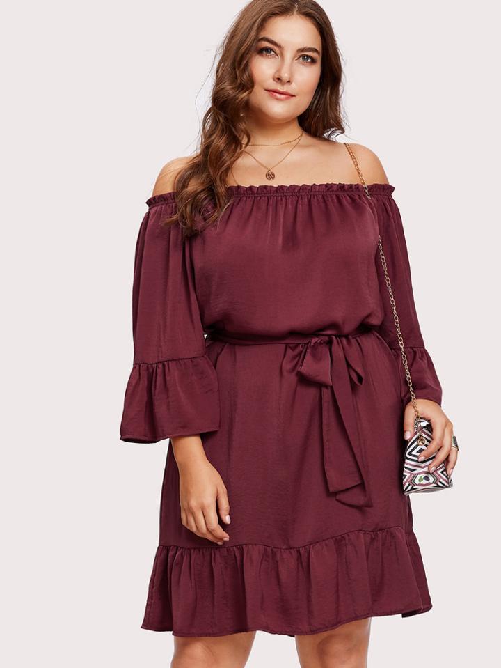 Shein Ruffle Cuff And Hem Off Shoulder Dress