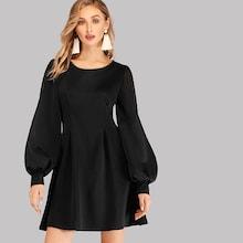 Shein Bishop Sleeve Solid Dress