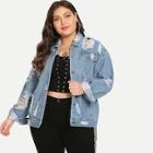 Shein Plus Pocket Patched Ripped Jacket