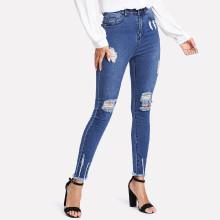 Shein Raw Hem Ripped Denim Jeans