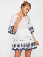 Shein Scallop Eyelet Embroidered Smock Dress